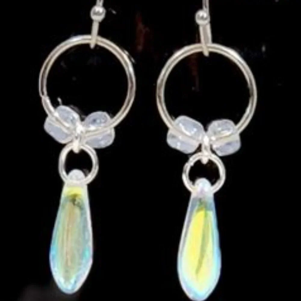 Czechoslovakian White Glass Dagger Earrings Lightweight Minimalist